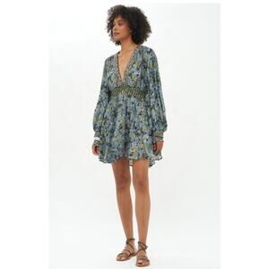 Oliphant Blue and Green Floral Mini Dress